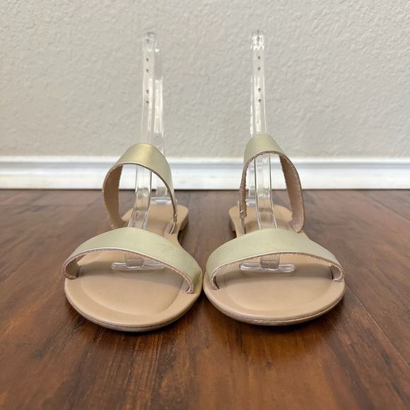 MERCANTI FIORENTINI Gold Leather Two Straps Slip-On Sandals Slides - Picture 3 of 9